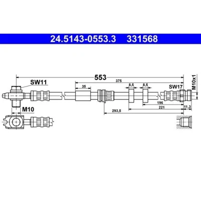 Bilde av ATE 24.5143 0553.3 Bremseslange 553 M10x1 AUDI: A1 Hatchback