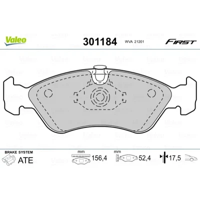 Bilde av VALEO 301184 Bremseklosser FIRST framaksel ekskl. slitasjevarselkontakt uten antiskrike blikk OPEL: Vectra A Sedan, Omega Calibra