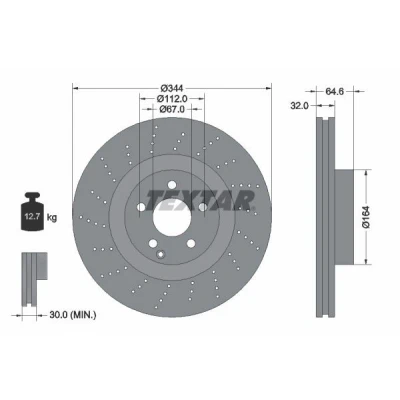 Bilde av TEXTAR PRO+ 92224605 Bremseskiver 344 32 05/06 112 hullet, innvendig ventilert belagt høy karbon uten hjulfestebolt, hjulnav