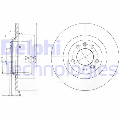 Bilde av DELPHI BG3836 Bremseskiver 290 12 5 fullt ut oljet ubehandlet uten hjullager, ABS sensorring PEUGEOT: 508 I SW, RCZ Coupé, 407 SW