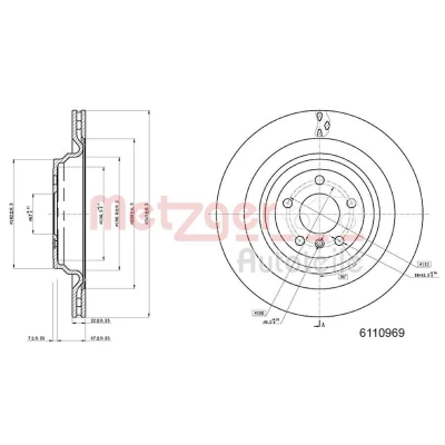 Bilde av METZGER 6110969 Bremseskiver bakaksel 345 22 5 112 hullet, innvendig ventilert spraylakkert, Krysssliping høy karbon MERCEDES BENZ: ML Klasse, GL
