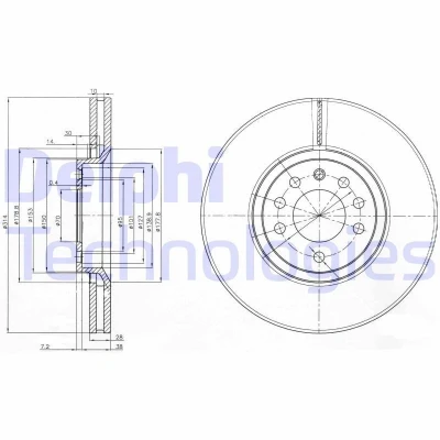 Bilde av DELPHI BG3973 Bremseskiver 314 28 5 ventilert oljet ubehandlet uten hjullager, ABS sensorring SAAB: 9 3 Sedan, Stasjonsvogn, Cabrio