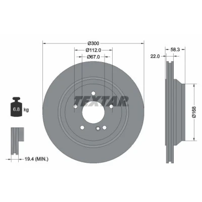 Bilde av TEXTAR PRO 92176303 Bremseskiver 300 22 05/06 112 innvendig ventilert belagt uten hjulfestebolt, hjulnav MERCEDES BENZ: S Klasse Sedan, SL Cabrio