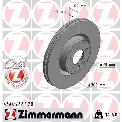 Bilde av ZIMMERMANN 450.5227.20 Bremseskiver 363 33 6/5 5 120 innvendig ventilert belagt høy karbon LAND ROVER: Range Rover Sport, 4, Discovery