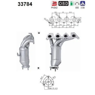 Bilde av AS 33784 Katalysator 400mm VOLKSWAGEN: Golf 5