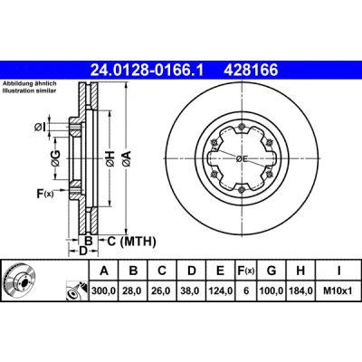 Bilde av ATE 24.0128 0166.1 Bremseskiver 300,0 28,0 6 124,0 ventilert belagt NISSAN: Navara Pick up