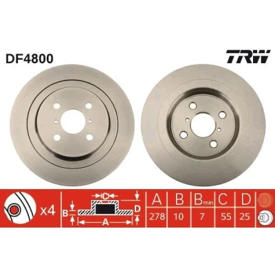 Bilde av TRW DF4800 Bremseskiver 278 9 4 100 fullt ut spraylakkert TOYOTA: Yaris III Hatchback, II Hatchback