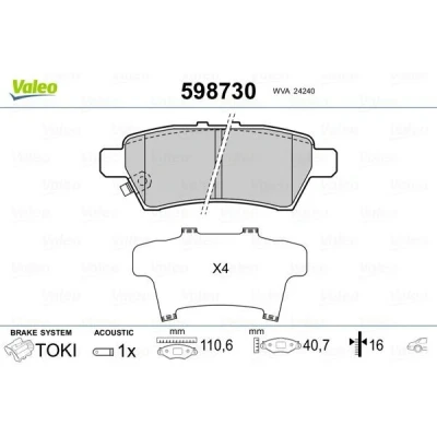 Bilde av VALEO Bremseklosser bakaksel inkl. slitasjevarselkontakt med antihyle blikk 598730 NISSAN: NP300 Navara Pick up, Pathfinder 3