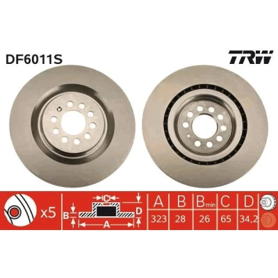 Bilde av TRW DF6011S Bremseskiver 323 28 5 100 ventilert SEAT: Leon I Hatchback