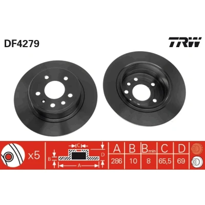 Bilde av TRW DF4279 Bremseskiver 286 10 5 110 fullt ut spraylakkert SAAB: 9 Stasjonsvogn, Sedan