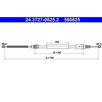 Bilde av ATE 24.3727 0825.2 Bremsekabel 750 PEUGEOT: 406 Stasjonsvogn, Sedan