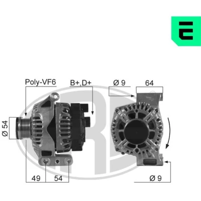 Bilde av ERA 210550A Dynamo 14V 105A OPEL: Astra H Caravan, Meriva A, B, FIAT: 500 Hatchback, Punto Evo Grande FORD: Focus 2