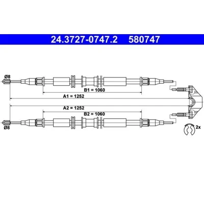 Bilde av ATE 24.3727 0747.2 Bremsekabel 1252, 1252 med tilbehør OPEL: Astra G CC