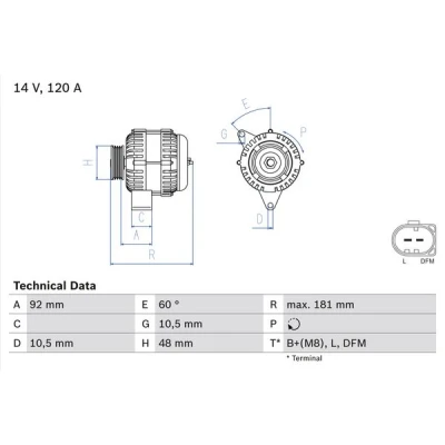Bilde av BOSCH 0 986 042 540 Dynamo 14V 120A MERCEDES BENZ: C Klasse T modell, Sedan