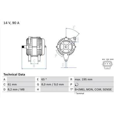 Bilde av BOSCH 0 986 044 651 Dynamo 14V 90A FORD: Focus Mk1 Stasjonsvogn, Hatchback