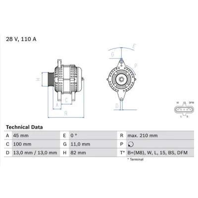 Bilde av BOSCH 0 986 081 870 Dynamo 28V 110A