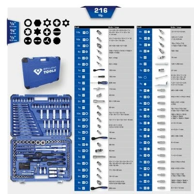 Bilde av KS TOOLS BT023216 Verktøysett 216 10 (3/8&quot;), 12,5 (1/2&quot;), 6,3 (1/4&quot;) firkant