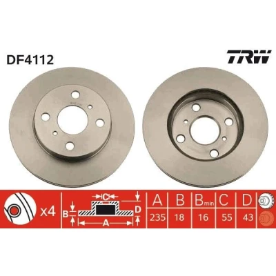 Bilde av TRW DF4112 Bremseskiver 235 18 4 100 ventilert spraylakkert TOYOTA: Yaris I Hatchback