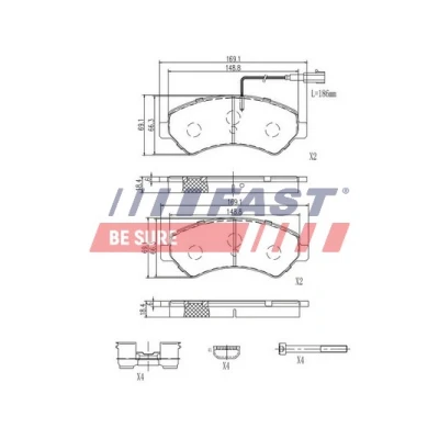 Bilde av FAST FT29158 Bremseklosser framaksel med integrert slitasjesensor FIAT: Ducato III Flatvogn lastebil / Chassis, Minibuss, Van