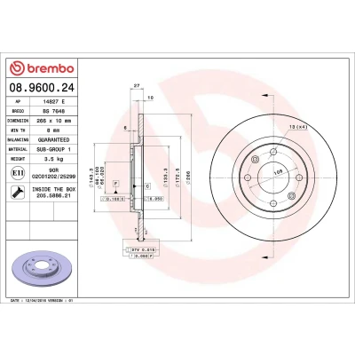 Bilde av BREMBO 08.9600.24 Bremseskiver 266 10 4 fullt ut med skruer CITROËN: BX Hatchback