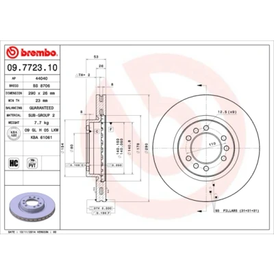 Bilde av BREMBO 09.7723.10 Bremseskiver 290 26 6 innvendig ventilert høy karbon IVECO: DAILY 3 Kasten/Kombi