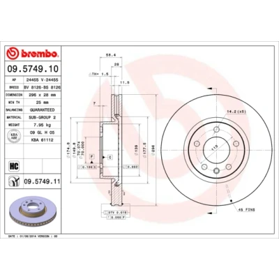 Bilde av BREMBO COATED DISC LINE 09.5749.11 Bremseskiver 296 28 5 innvendig ventilert belagt høy karbon OPEL: Omega B Caravan, A Sedan, Sedan
