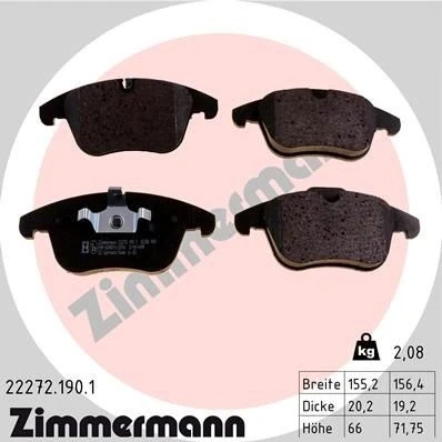 Bilde av ZIMMERMANN 22272.190.1 Bremseklosser klargjort for slitasjeindikator Bildet viser leveranseinnholdet JAGUAR: