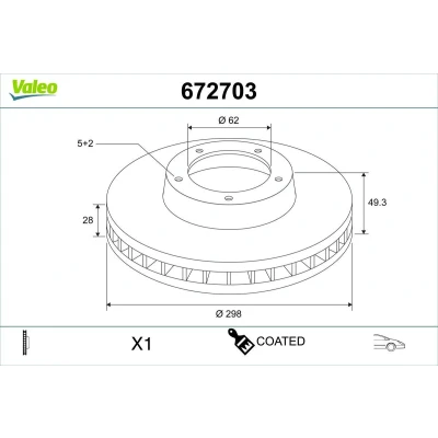 Bilde av VALEO Bremseskive TOYOTA: C HR, Corolla XII Stasjonsvogn framaksel 298mm 28mm 5 hull ventilert 672703 Bremseskiver, Skivebremser