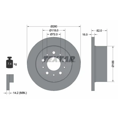 Bilde av TEXTAR 92157403 Bremseskiver 280 16 05/10 118 fullt ut belagt uten hjulfestebolt, hjulnav PRO+ FIAT: Ducato III Flatvogn lastebil / Chassis