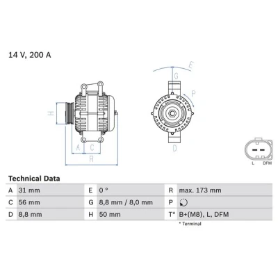 Bilde av BOSCH 0 986 045 420 Dynamo 14V 200A MERCEDES BENZ: E Klasse T modell, Sedan