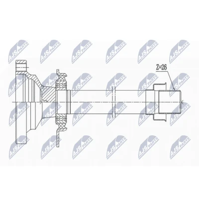 Bilde av flensaksel, differensial, Framaksel høyre, vw transporter buss iv, skåp 02G409356C, 24.950.050