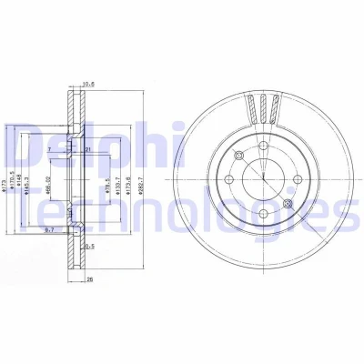 Bilde av DELPHI BG2872 Bremseskiver 283 26 4 ventilert oljet ubehandlet uten hjullager, ABS sensorring PEUGEOT: 406 Sedan, Stasjonsvogn