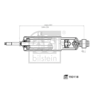 Bilde av FEBI BILSTEIN 193118 Støtdemper framaksel høyre, venstre oljetrykk 363mm 236mm teleskopstøtdemper øvre stift, nedre øye