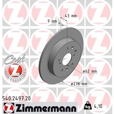 Bilde av ZIMMERMANN COAT Z 540.2497.20 Bremseskiver 278 9 9/5 5 114 fullt ut belagt SUZUKI: SWIFT 3