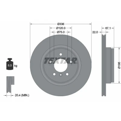 Bilde av TEXTAR PRO+ 92137905 Bremseskiver 336 22 05/06 120 innvendig ventilert belagt høy karbon uten hjulfestebolt, hjulnav BMW: 3 Touring, Sedan, X1