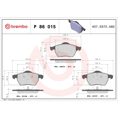 Bilde av BREMBO P 86 015 Bremseklosser PRIME LINE Ring ekskl. slitasjevarselkontakt med kolbleklips uten tilbehør VOLVO: V70 I, C70 I Coupé, S70
