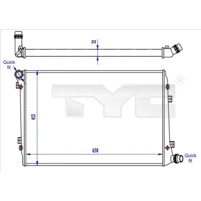 Bilde av TYC 737 0062 R Radiator 650 452 32 Kjøleribber satt sammen mekanisk VOLKSWAGEN: Touran I, Passat B6 Variant, Caddy 3, SKODA: Octavia 2 Combi