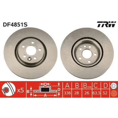 Bilde av TRW DF4851S Bremseskiver 336 28 5 108 ventilert høy karbon VOLVO: V60 I, V70 3, XC70 II Stasjonsvogn