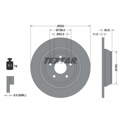 Bilde av TEXTAR PRO 92268703 Bremseskiver 302 11 05/05 108 fullt ut belagt uten hjulfestebolt, hjulnav FORD: Mondeo 5 Kombi,