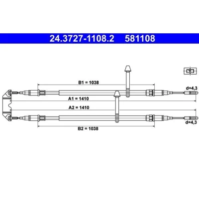 Bilde av ATE 24.3727 1108.2 Bremsekabel 1410, 1410 SAAB: 9 5 Stasjonsvogn