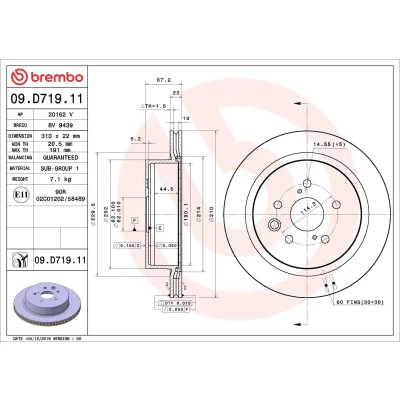 Bilde av BREMBO 09.D719.11 Bremseskiver 310 22 5 innvendig ventilert belagt LEXUS: GS IV