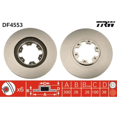 Bilde av TRW DF4553 Bremseskiver 300 28 6 124 ventilert spraylakkert NISSAN: Navara Pick up, NP300 Flatvogn lastebil / Chassis