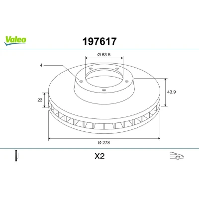 Bilde av VALEO 197617 Bremseskiver framaksel 278 23 4 ventilert FORD: FIESTA 6, Transit Courier Van, B Max
