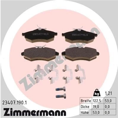 Bilde av ZIMMERMANN 23407.190.1 Bremseklosser med skruer Bildet viser leveranseinnholdet, fjær CITROËN: C3 II, I Hatchback