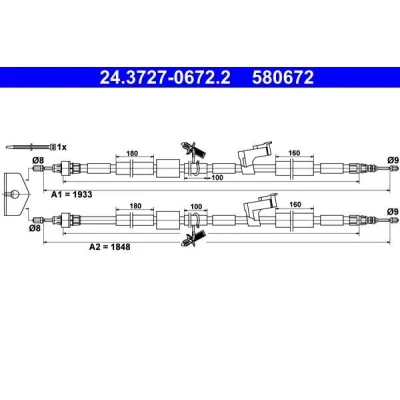Bilde av ATE 24.3727 0672.2 Bremsekabel 1848, 1933 FORD: KUGA 1, Focus 2