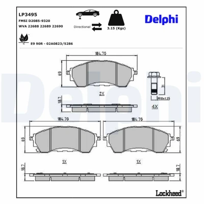 Bilde av DELPHI LP3495 Bremseklosser med akustisk slitasjevarsel antihyle blikk uten tilbehør FORD: Ranger Mk3