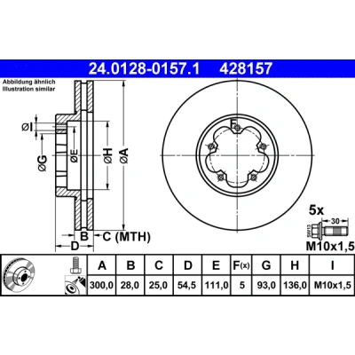 Bilde av ATE 24.0128 0157.1 Bremseskiver 300,0 28,0 5 111,0 ventilert belagt med skruer FORD: Transit Mk6 Van, Minibuss