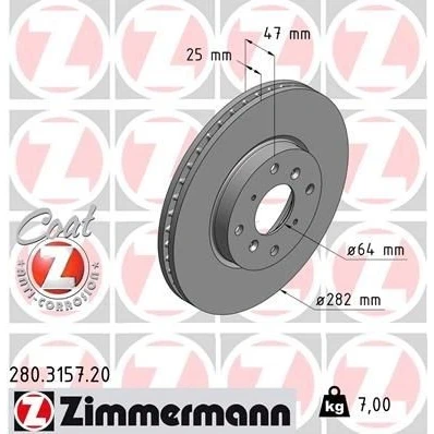 Bilde av ZIMMERMANN COAT Z 280.3157.20 Bremseskiver 282 25 8/4 4 114 innvendig ventilert belagt HONDA: Accord 6 Coupe, Limousine