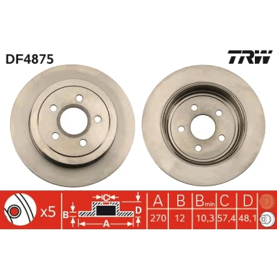 Bilde av TRW DF4875 Bremseskiver 270 12 5 100 fullt ut spraylakkert CHRYSLER: PT Cruiser Stasjonsvogn