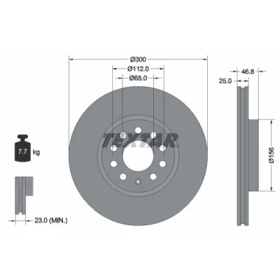 Bilde av TEXTAR Bremseskive MG: ZS SUV 300mm 25mm 05/10 112mm innvendig ventilert 92333103 Bremseskiver, Skivebremser